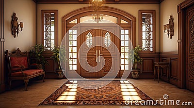 carvings front door interior Cartoon Illustration