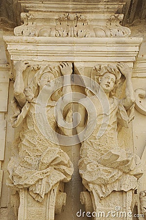 Caryatids Columns , Basilica of the Holy Cross in Lecce Italy Stock Photo