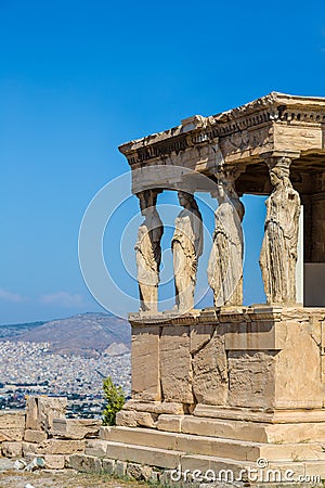 Caryatids, Erechtheum temple on the Acropolis Editorial Stock Photo