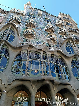 Casa Batlló of Antoni Gaudi , Paseo de Gracia, Barcelona, Spain. Editorial Stock Photo