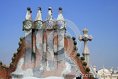 Casa Batllo's roof fragment by Antoni Gaudi. Editorial Stock Photo