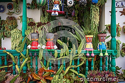Casa Carmelina is an unusual house on the shores of Punta Mujeres bay, decorated with live plants, succulents and cacti. Editorial Stock Photo