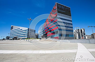 `Casa Milan` modern building, home of A.C. Milan football club and L.G. building, korean brand of electronic components in Milan, Editorial Stock Photo