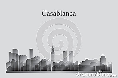 Casablanca city skyline silhouette in a grayscale Vector Illustration