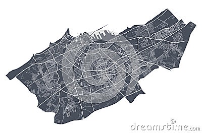 Casablanca map. Detailed map of Casablanca city poster with streets. Cityscape vector Vector Illustration