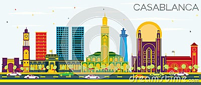 Casablanca Morocco City Skyline with Color Buildings and Blue Sk Stock Photo