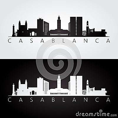 Casablanca skyline and landmarks silhouette Vector Illustration