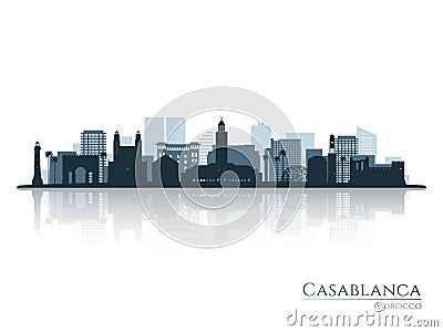 Casablanca skyline silhouette with reflection. Vector Illustration