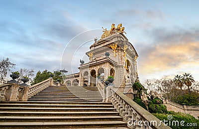 Cascada del Parc de la Ciutadella in Barcelona, Spain Editorial Stock Photo