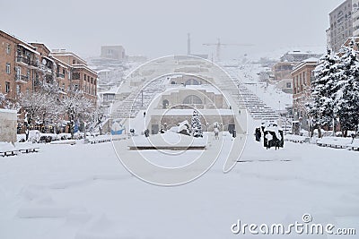 The Cascade stairway winter scene, Yerevan,Armenia Editorial Stock Photo