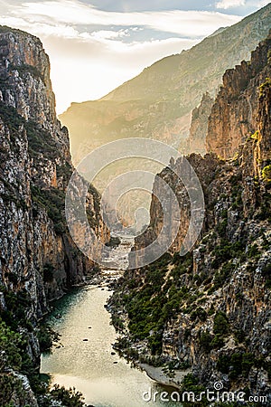 Cascade sur Oued Laou in sunset, north Morocco Stock Photo