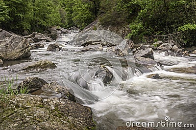 Cascading water a Horizontal photo on Cullasaja River alone US 64 west of Highlands NC, Stock Photo