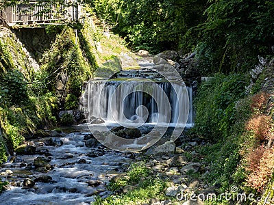 Cascading waterfall in the Suzu River near the Oyama Cable Car to Afuri Shrine, Isehara, Japan Stock Photo