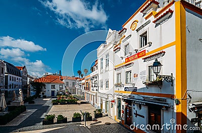 Deserted touristic restaurants and bars area in the center of Cascais city, Portugal during Coronavirus Covid19 pandemic Editorial Stock Photo
