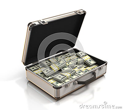 Case full of dollars 3d rendering Cartoon Illustration