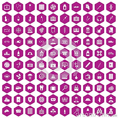 100 case icons hexagon violet Vector Illustration