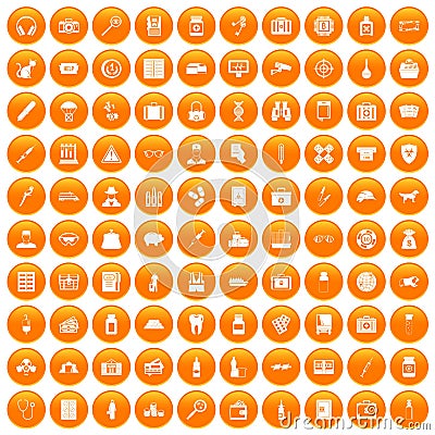 100 case icons set orange Vector Illustration