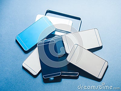 Case smartphone plastic waste heap quality choice Stock Photo