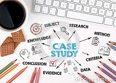 Case study Concept. Chart with keywords and icons Stock Photo