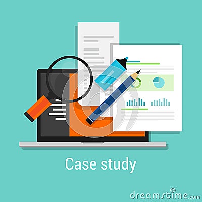 Case study studies icon flat laptop magnifier Vector Illustration