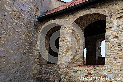 Casement windows of a medieval fortress. Background with selective focus and copy space Stock Photo