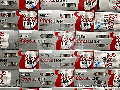 Cases of cans of Coors Light Beer at a grocery store Editorial Stock Photo