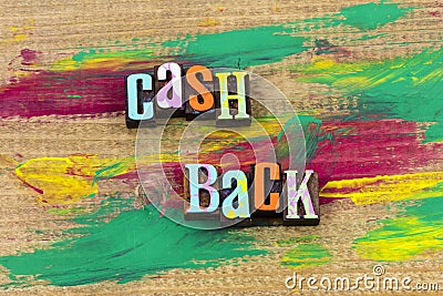 Cash back refund rebate discount business letterpress quote Stock Photo