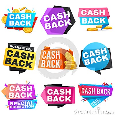 Cash back vector sale banners with ribbons. Saving and money refund icons Vector Illustration