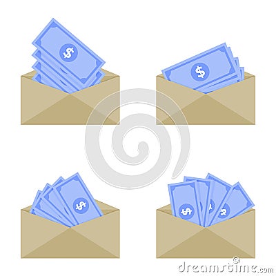 Cash banknote in evelope, bribe or wage, payout income Vector Illustration