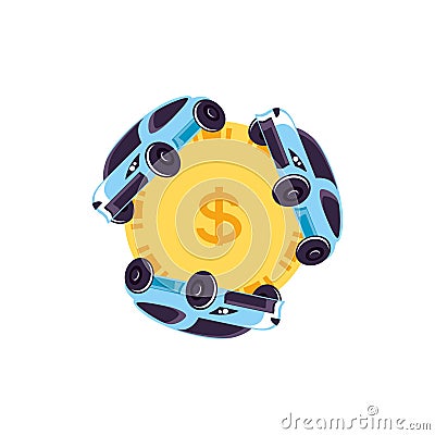 cash coin money with cars sedan transportation Cartoon Illustration