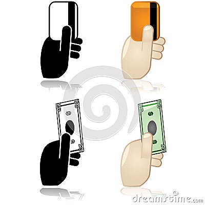 Cash, credit or debit payment options Vector Illustration