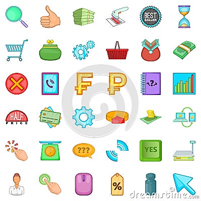 Cash equivalent icons set, cartoon style Vector Illustration