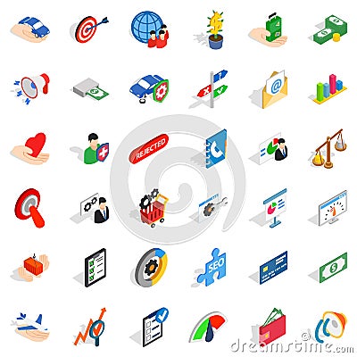 Cash fee icons set, isometric style Vector Illustration