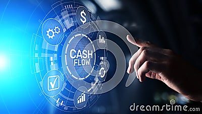 Cash flow button on virtual screen.Business Tehcnology concept. Stock Photo