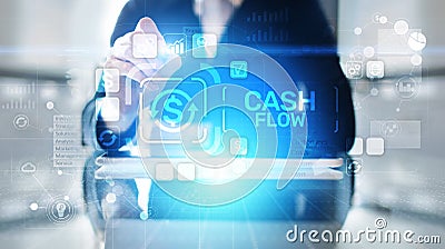 Cash flow button on virtual screen. Business Tehcnology concept. Stock Photo