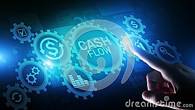 Cash flow button on virtual screen. Business Tehcnology concept. Stock Photo