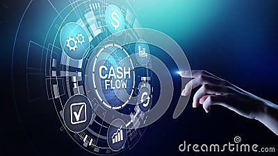 Cash flow button on virtual screen. Business Tehcnology concept. Stock Photo