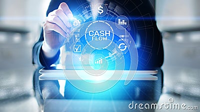 Cash flow button on virtual screen. Business Tehcnology concept. Stock Photo