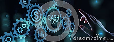 Cash flow button on virtual screen. Business Tehcnology concept. Stock Photo