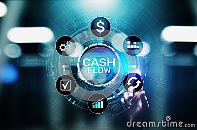 Cash flow button on virtual screen. Business Tehcnology concept. Stock Photo