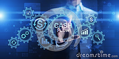 Cash flow button on virtual screen. Business Tehcnology concept. Stock Photo