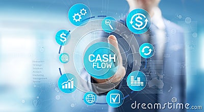 Cash flow button on virtual screen. Business Tehcnology concept. Stock Photo