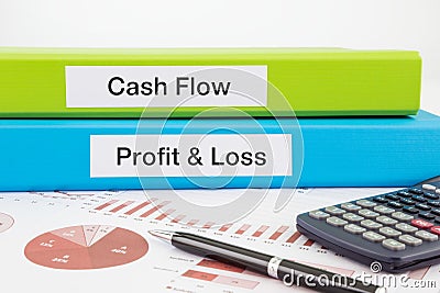 Cash Flow, Profit & Loss documents with reports Stock Photo