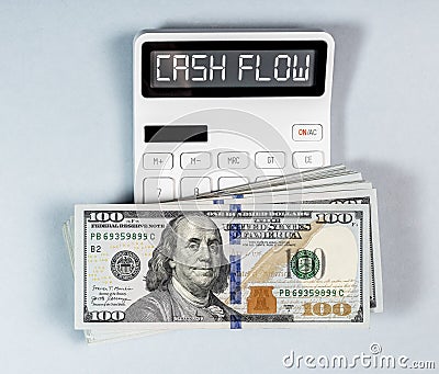 Cash flow word on calculator. Cashflow text Stock Photo