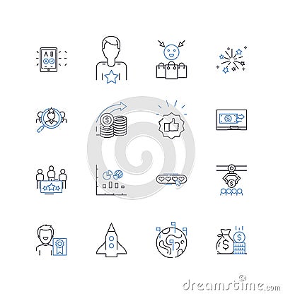 Cash handling line icons collection. Currency, Coins, Banknotes, Teller, Cashier, Register, Cashbox vector and linear Vector Illustration
