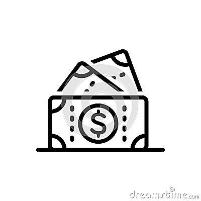 Black line icon for Cash, currency and wealth Vector Illustration