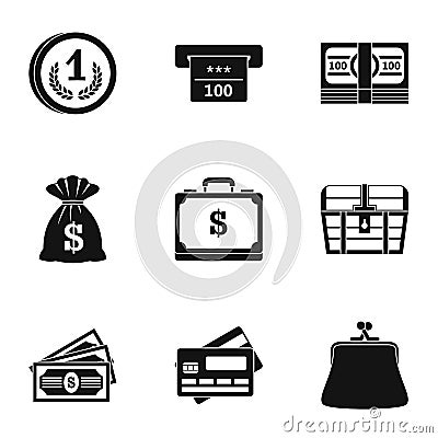 Cash icons set, simple style Vector Illustration