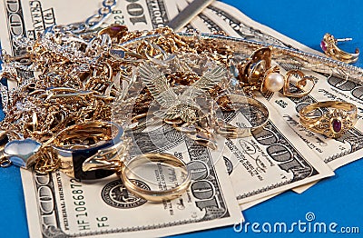 Scrap gold and Jewels Stock Photo