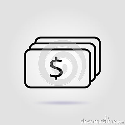 Cash line icon on gray background with soft shadow Stock Photo