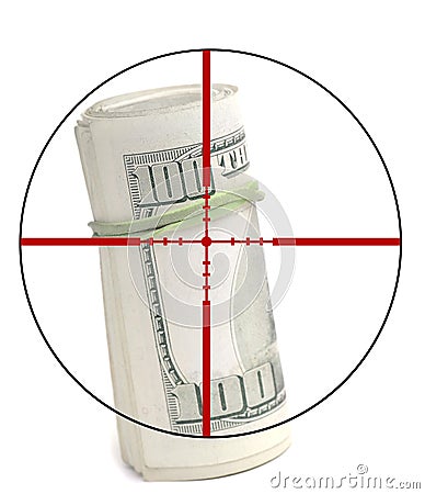 Cash Money and Crosshairs Stock Photo